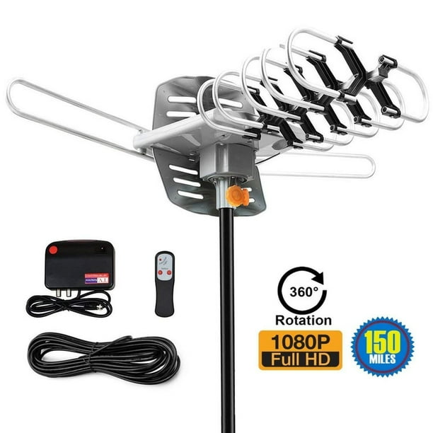 Outdoor Amplified Digital HDTV Antenna 150 Mile Range Motorized 360° Rotation 33FT Coax