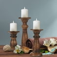 thumbnail image 2 of Hand Crafted Wooden Pillar Candle Holders Set of 3,Ideal for LED and Pillar Candles,Gifts for Wedding,Christmas,Party,Home,Spa,Reiki,Aromatherapy,Votive Candle Gardens - 10,8,6 Inch - Burnt, 2 of 8