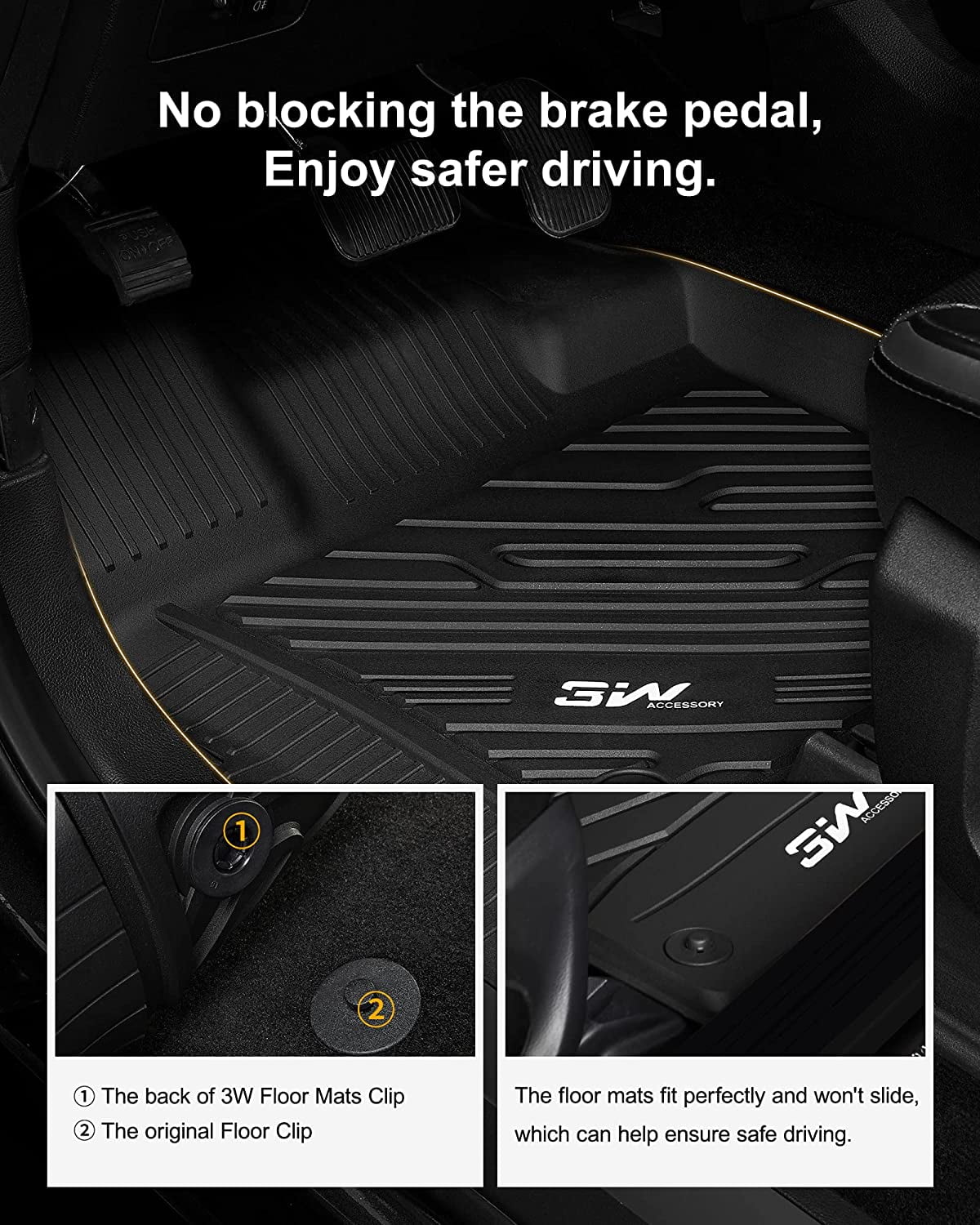 3W Floor Mats for Ford F150 SuperCrew Cab 2015-2025 TPE All Weather Custom Fit 1st and 2nd Row Full Set Car Liners Black