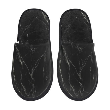 Balery Black Marble Texture Abstract Slient Indoor Furry Fleece Comfort House Shoes Soft Non-Slip Home Shoes Cotton slippers House Slippers-- Medium