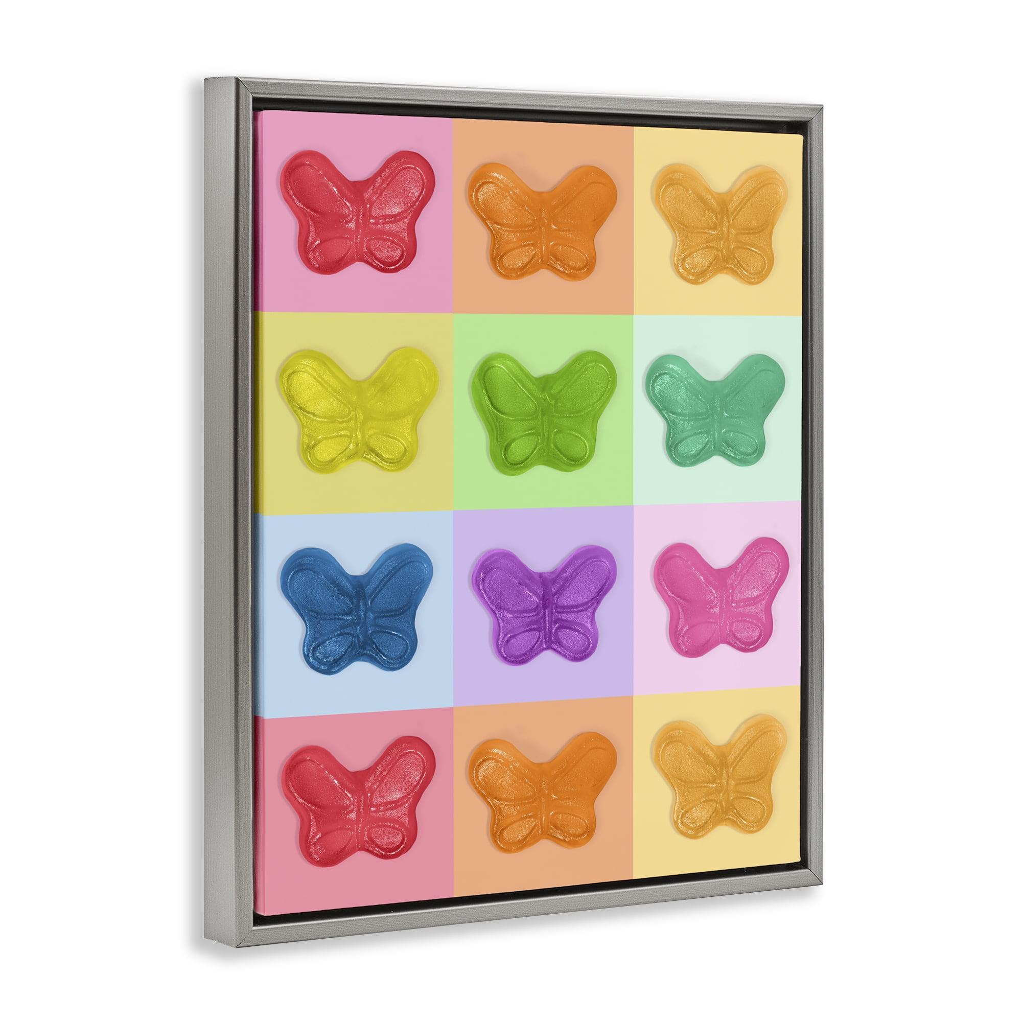 Stupell Industries Colorful Butterflies Candy Gray Framed Floater Canvas Wall Art, design by LISH Creative