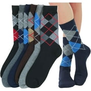 ToBeInStyle Men's Pack of 6 Crew Dress Socks - Dark Assorted w/Bright Argyle Prints - 10-13