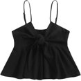 thumbnail image 1 of Blusa corta de peplum con volantes florales para mujer, estilo bohemio, con lazo frontal, sin mangas, cuello en V Negro puro G Negro puro G Xishao ropa, 1 of 2