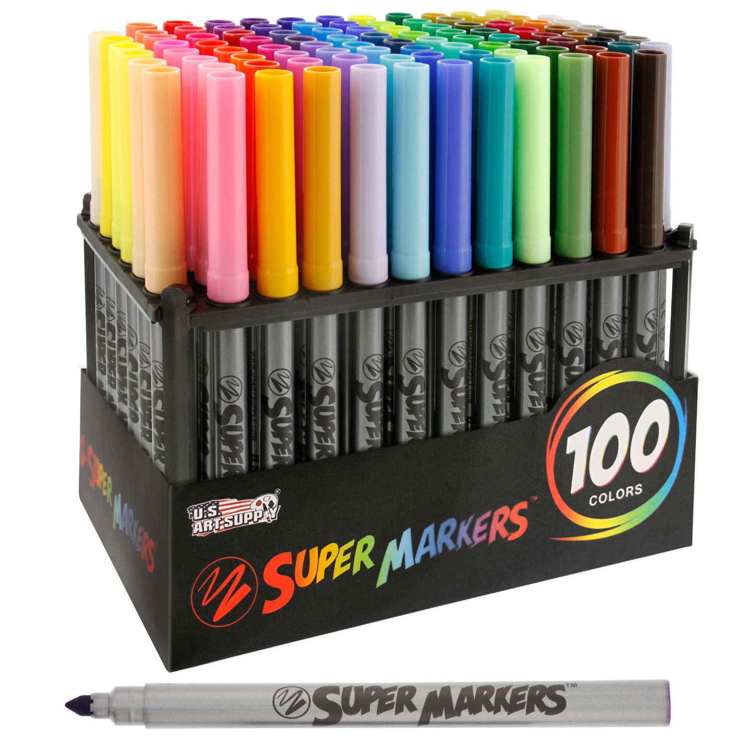 Super Markers Set with 100 Unique Colors - Universal Bullet Point Tips