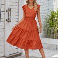 thumbnail image 4 of Vestido de mujer de una línea sin mangas con cuello en V vestido largo suave para cóctel (naranja L) FLhrweasw Para estrenar, 4 of 8