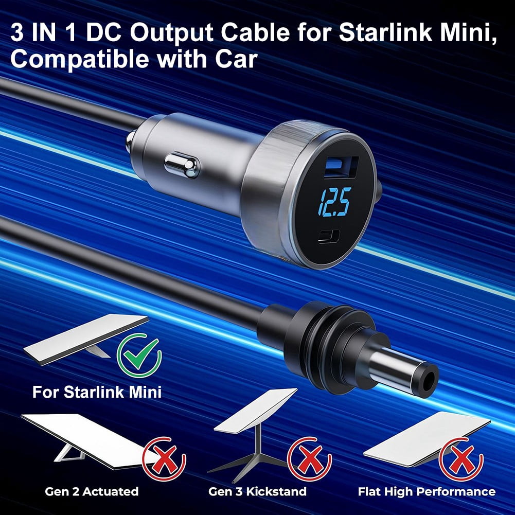 Mosiee For Starlink Mini Power Cable Black 18Awg Wire 3M/5M Mini Dish Antenna 12-24V Dc Power Cable Car Electronics Accessories