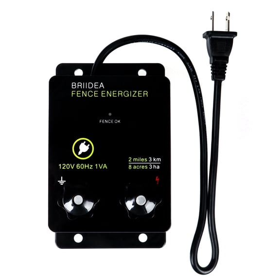 Briidea 2-Mile Electric Fence Energizer for Preventing Wild Animals Intruding 8 Acres Output Voltage 5000 V 0.1Joule