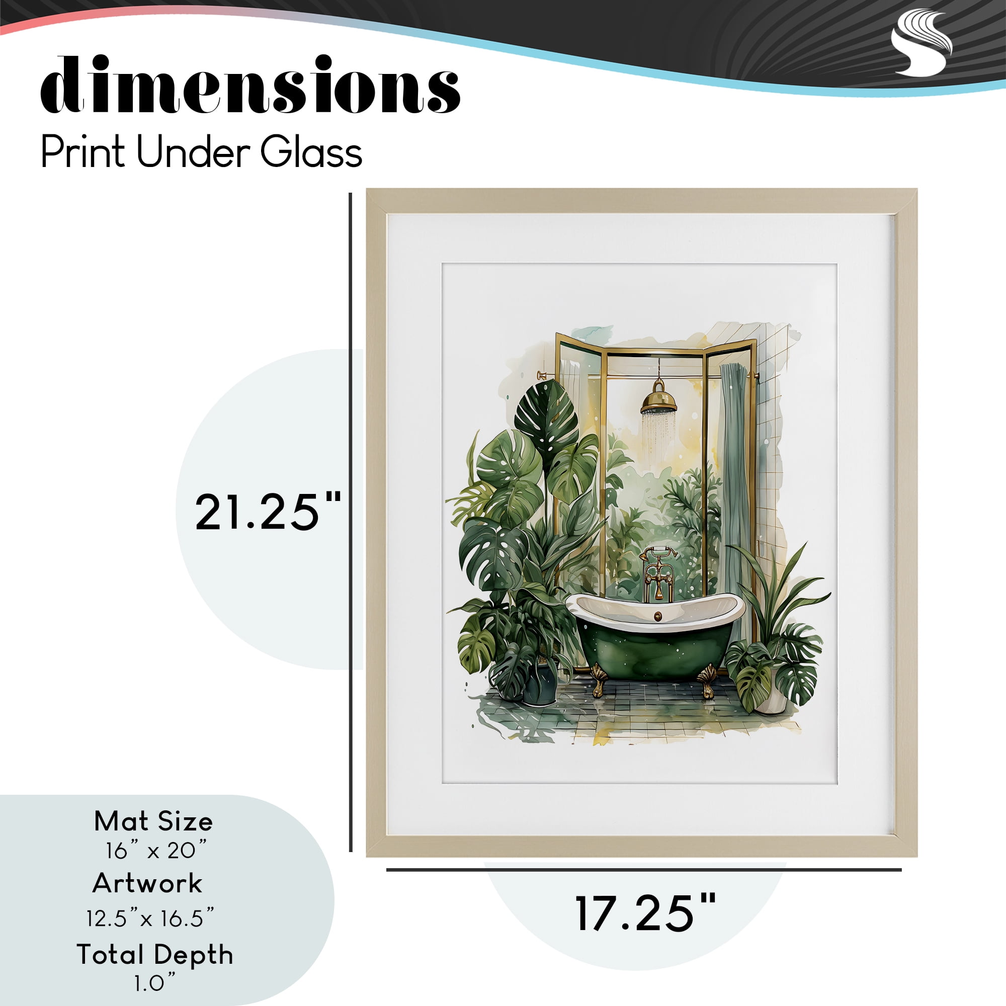 Bathtub in Tropical Oasis Birch Framed Print Under Glass, design by Lettered and Lined