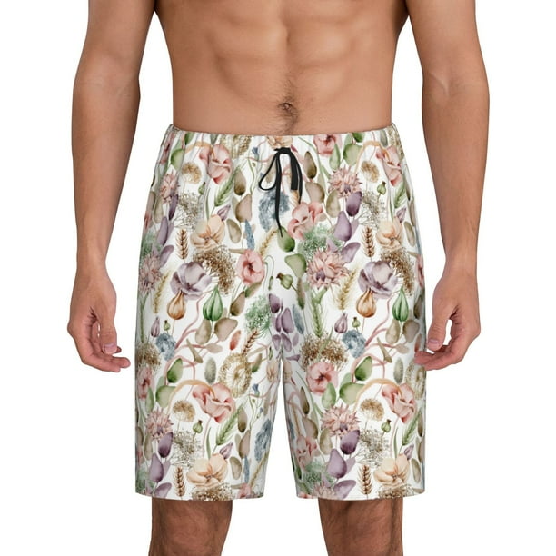 Fotbe Floral Pantalones Cortos de Pijama para Hombre, Ropa de Dormir, Pantalones de Pijama Cortos para Hombre-Small