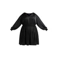 thumbnail image 5 of Scoop Women's and Women's Plus Crinkle Satin V-Neck Shirred Mini Dress with Long Sleeves, Sizes XS-4X, 5 of 5
