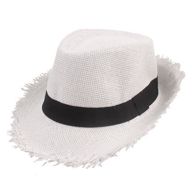 LinYooLi Sun Hat Men's Summer Sun Block Jazz Cap Solid Color Breathable Straw Woven Top Hat Outdoor Sun Hat