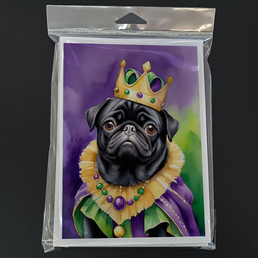 Black Pug King of Mardi Gras Greeting Cards Pack of 8 7 in x 5 in