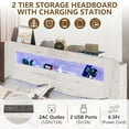 thumbnail image 5 of Queen Bed Frame with LED Storage Headboard and Charging Station, UHOMEPRO Platform Bed Frame with Strong Support, Easy Assembly & No Box Spring Needed, White, 5 of 14