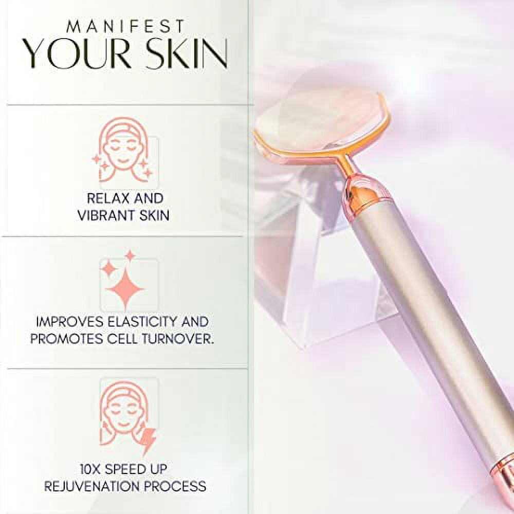 SKIN MANTRA-Electric Face Massager Roller for Flawless Face, Natural Rose Quartz Face Roller Massager for Anti-aging, Skin Tightening, Reduce Fine Lines and Wrinkles.