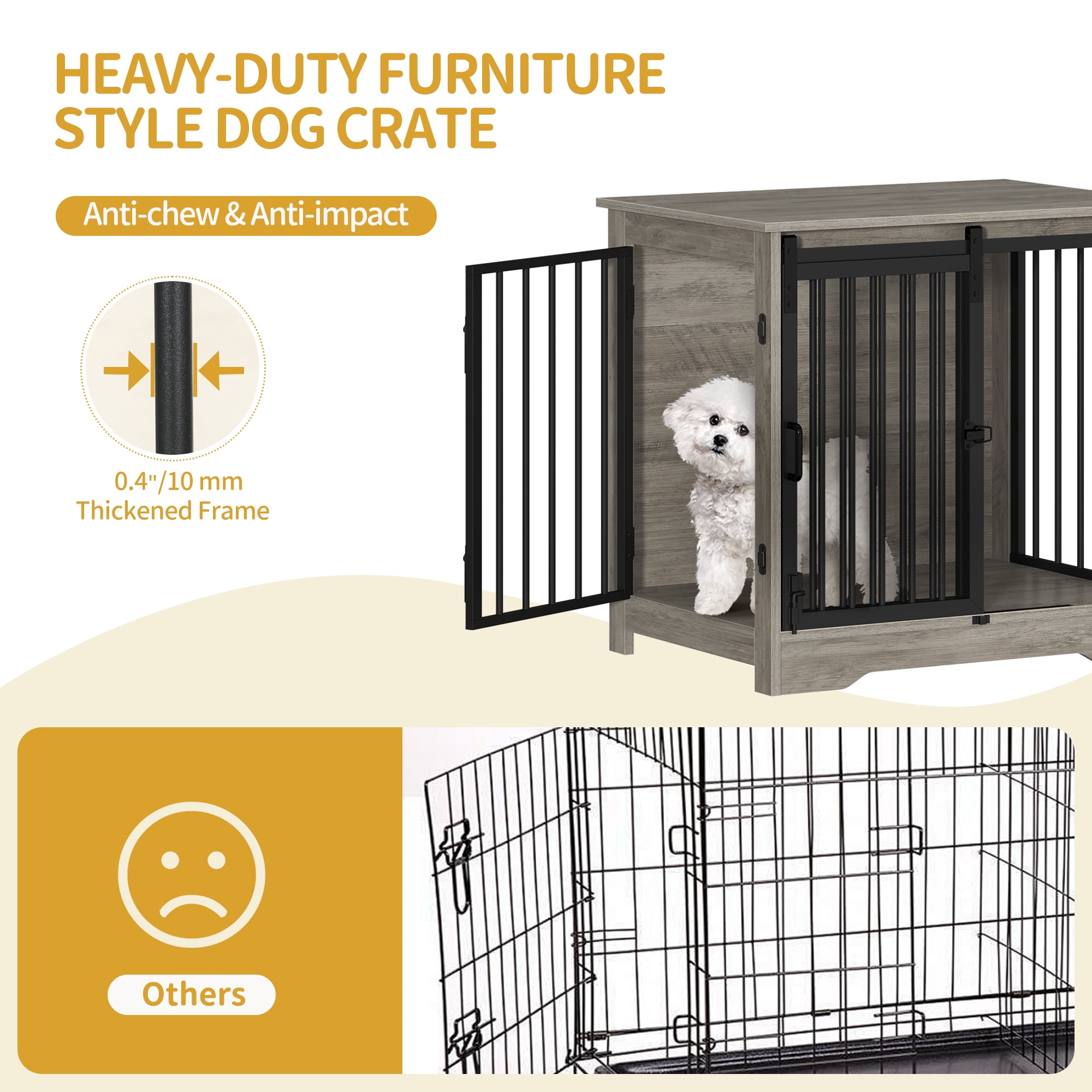 27.2"Dog Crate Furniture with Barn Door,Wooden Pet Cage End Table for Small Medium Dogs up to 22 lb