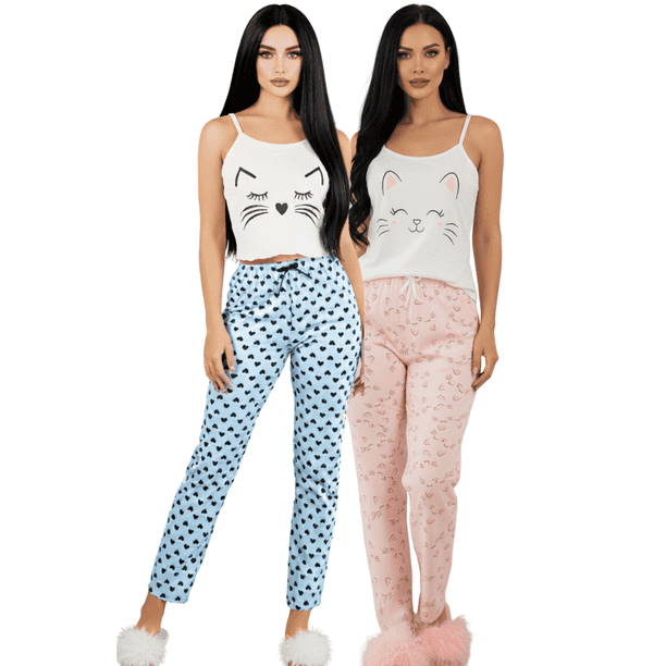Set De 2 Conjunto Pijama Mujer Blusa Y Pantalón Dama Piyama Unitalla Pyjama