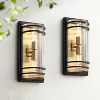 John Timberland Habitat Modern Wall Light Sconces Set of 2 Black Brass Hardwire 7 1/2" Fixture Clear Glass for Living Room Hallway