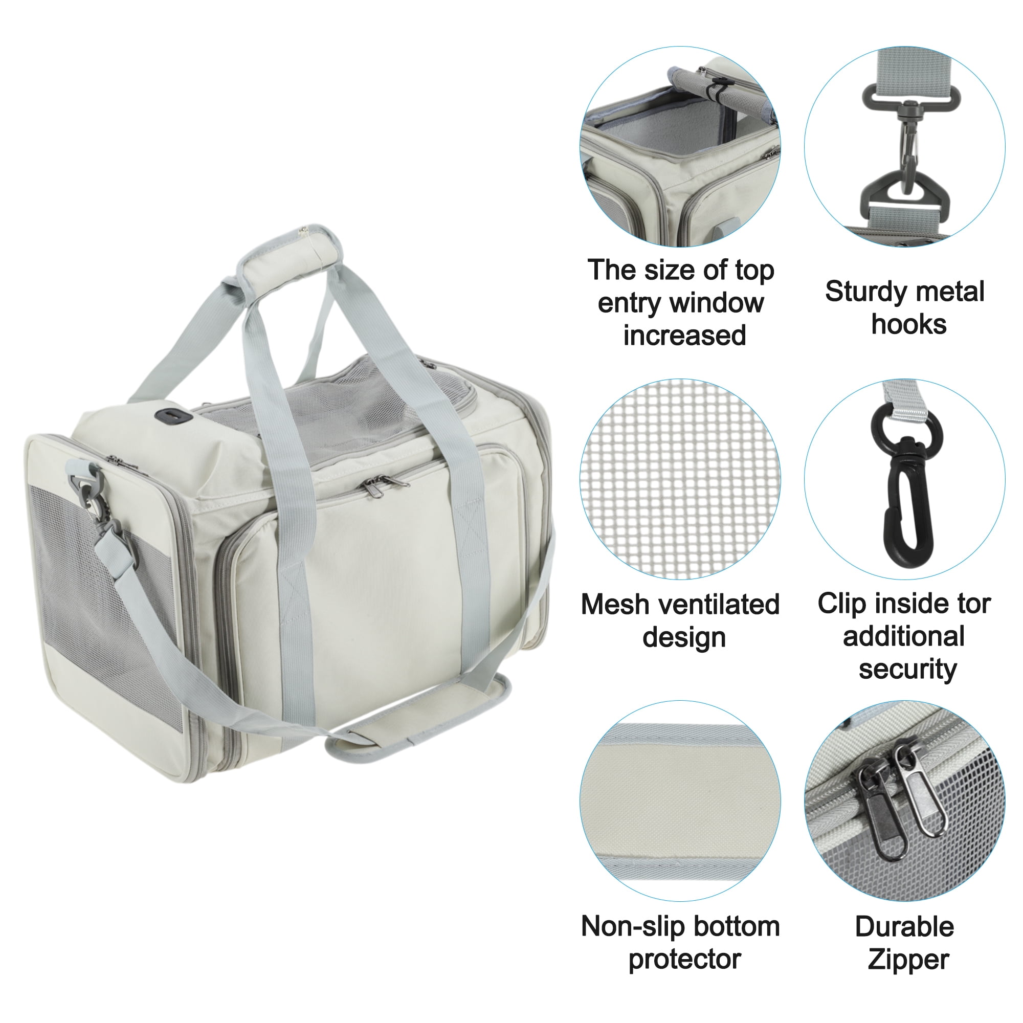Unique Bargains Expandable Airline Approved Cat Carrier Soft-Sided Pet Travel Carrier with Removable Pad Collapsible Pet Carrier for Dogs Cats and Small Animals Beige