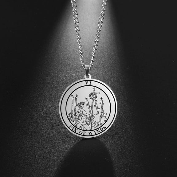 TEAMER Tarot Necklace Suit of Round Pendants Spiritual Jewelry for Witchy Jewelry（SIX OF WANDS）