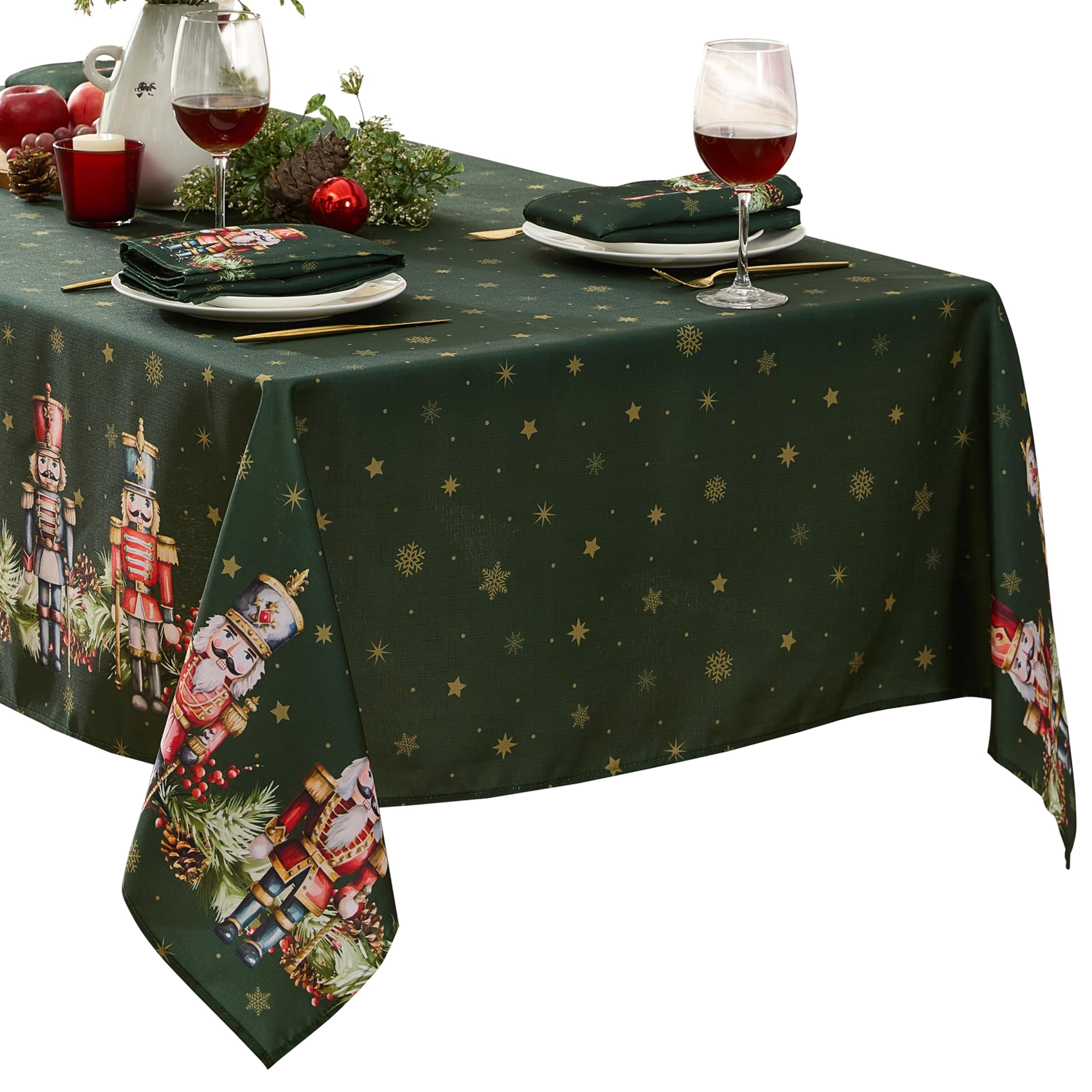 Christmas Nutcracker Hunter Green Border Fabric 52 x 52 inch Square Fabric Dinner Tablecloth