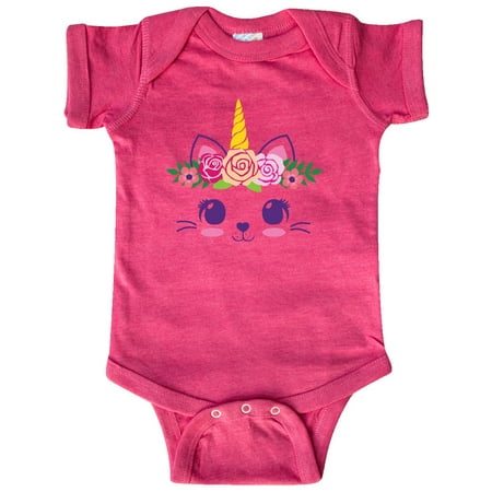 

Inktastic Cute Unicorn Cat Face with Flowers Gift Baby Girl Bodysuit