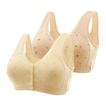 Clearance Staron 2PC Daisy Bras for Older Women No Underwire Front Closure Bras Comfortable Wireless Bras Stretch Solid Color Bra Comfy Bras