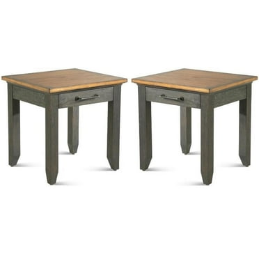 Home Square Rustic Wood End Table in Brown and Honey - Set of 2