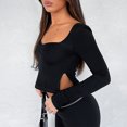 thumbnail image 3 of Top ajustado para mujer Color sólido cuello cuadrado Top básico liso traje de calle sencillo, 3 of 8