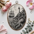 thumbnail image 7 of Canvas Wall Art Blue Deep Sea Toile Sailing Ship Octopus Lighthouse Clouds Ocean Waves Oval Framed Canvas Prints Vintage Wall Hanging Decor for Home Decorations 8.6"x11.4", 7 of 7