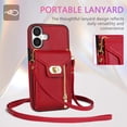 thumbnail image 5 of For iPhone 16 Wallet Case, Crossbody Strap Phone Case with Zipper Card Holder, RFID Blocking PU Leather Cover for Women, Adjustable Anti-Theft Zipper Pocket for iPhone 16,Red, 5 of 7