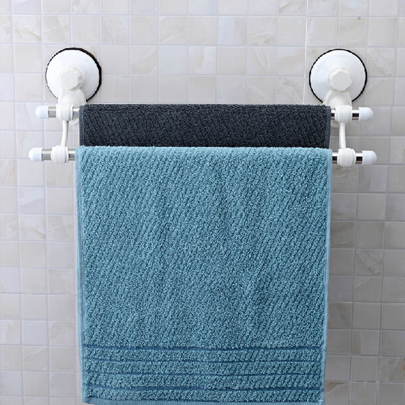 Suction Cup Wall Mounted Bathroom Double Towel Rail Holder Storage Racks Bars 