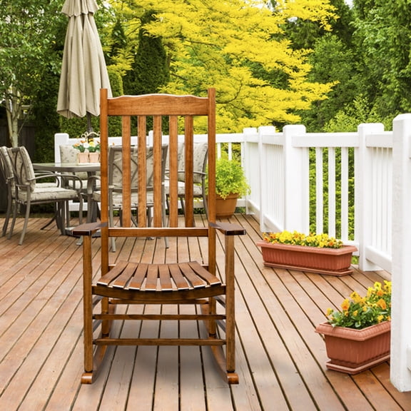 Original Color Square Wooden Rocking Chair with Solid Wood Frame, Indoor/Outdoor Stable Rocker for Patio, Porch & Living Room