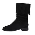 thumbnail image 2 of Viluyesy Womens Mid Calf Boots, Low Heels Slip-On Round Toe Fashion Tassel Slouch Boots Black US8.5, 2 of 7