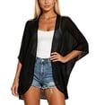 thumbnail image 6 of Feancey Beach Cover Ups for Women 3/4 Puff Sleeve Kimono Cardigans Swimwear Lightweight Open Front Swimsuit Cover Up Dressy Casual Summer Tops Black L, 6 of 7
