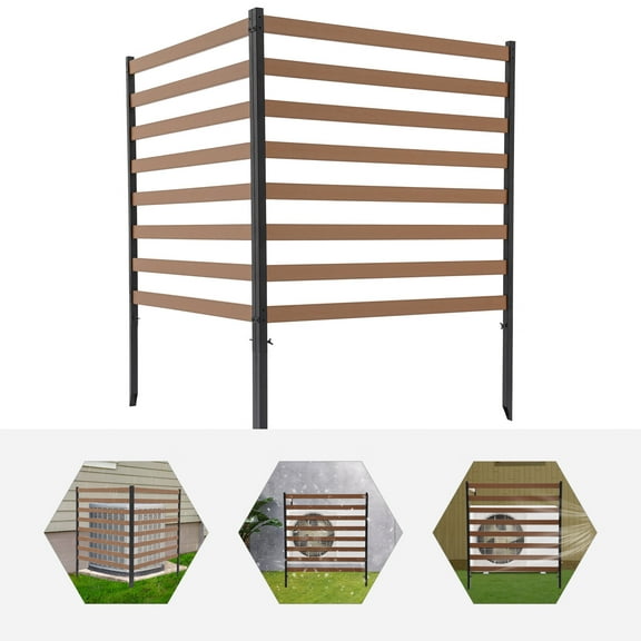 Loyalheartdy 2-Panel Air Conditioner Fence Outdoor Privacy Fence Panel Floor-Mounted Freestanding Space Divider for Trash Can Pool Garden Brown 38.78*51.18in