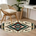 thumbnail image 5 of 3ft Round Rug, Boho Red Teal Brown Non-Skid Rubber Backing Large Area Rugs - Living Room Bedroom Home Office, Southwestern Country Geometric Indoor Floor Mat Carpets Washable Rug, 5 of 9