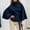 X-855Blue, variant on Women'S Trench Coat Batwing Sleeve Stand Collar Solid Color Button Comfortable Cropped Overcoat With Belt For Daily Wear Black L