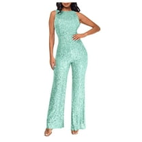 ZQGJB Women's Sexy Elegant Sparkly Rhinestone Bodycon Jumpsuits Party Club Night Outfit Rompers Hot Drilling Clubwear Trendy Crewneck One Piece Long Pant Suit Mint Green L
