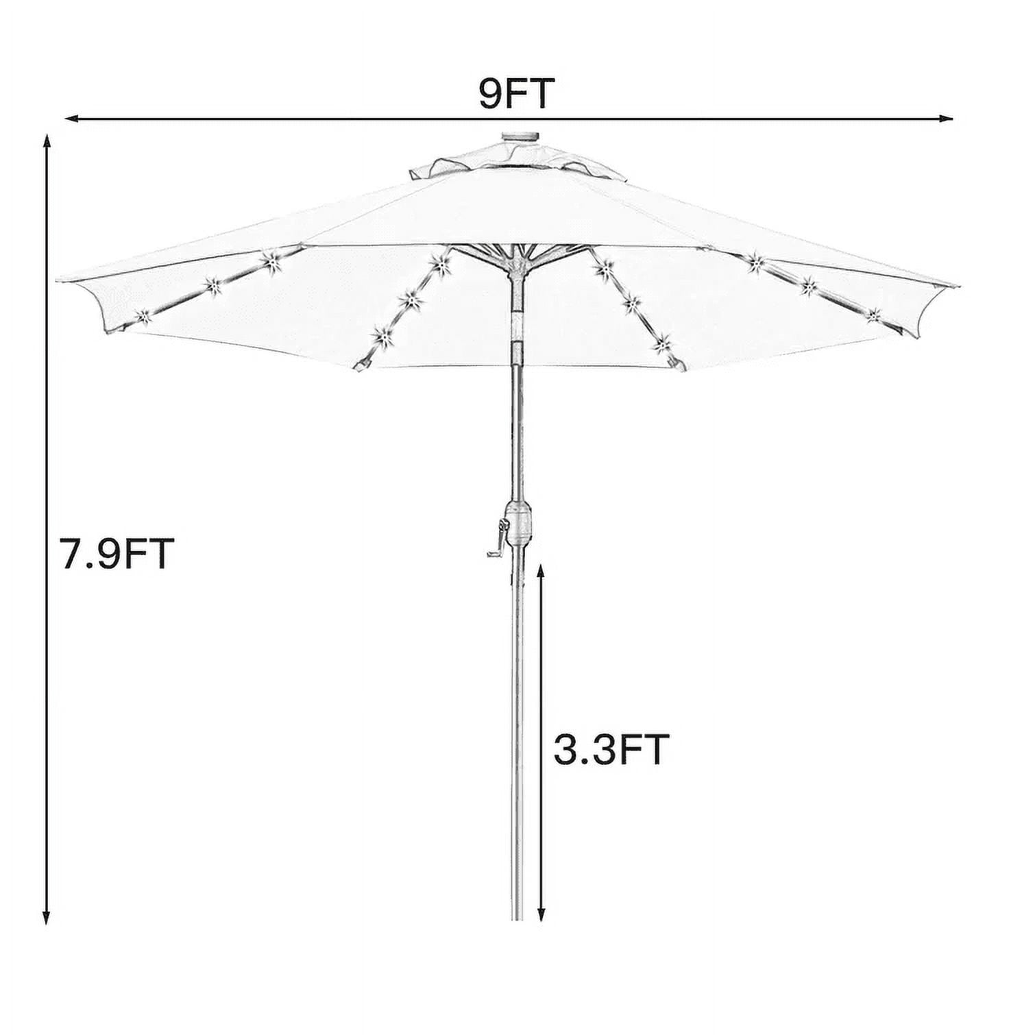 Bibana 9ft Solar 24 LED Lighted Patio Umbrella with 8 Ribs, Adjustment and Crank Lift System (Black & White)