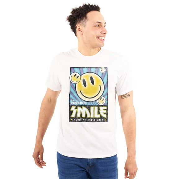 Retro Smile World Tour Positive Vibes Men's Graphic T Shirt Tees Brisco Brands S