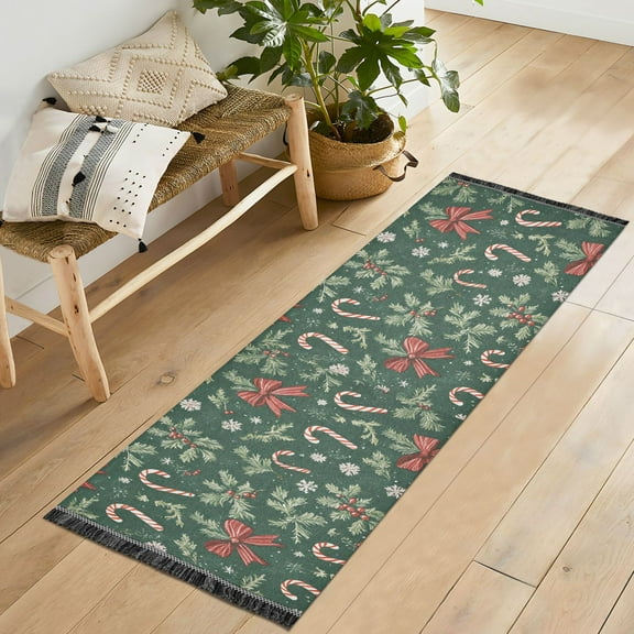 Yayeee Runner Rug for Bedroom 2'x6' Machine Washable Hallway Non Slip Mat, Christmas Candy Cane
