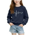 thumbnail image 2 of Girls Valentine Shirt Navy Long Sleeve Crewneck | Kids Valentine Sweatshirt with Heart Print | Kids to Youth Valentine's Day Top & Gift,Size 7-8 T, 2 of 6