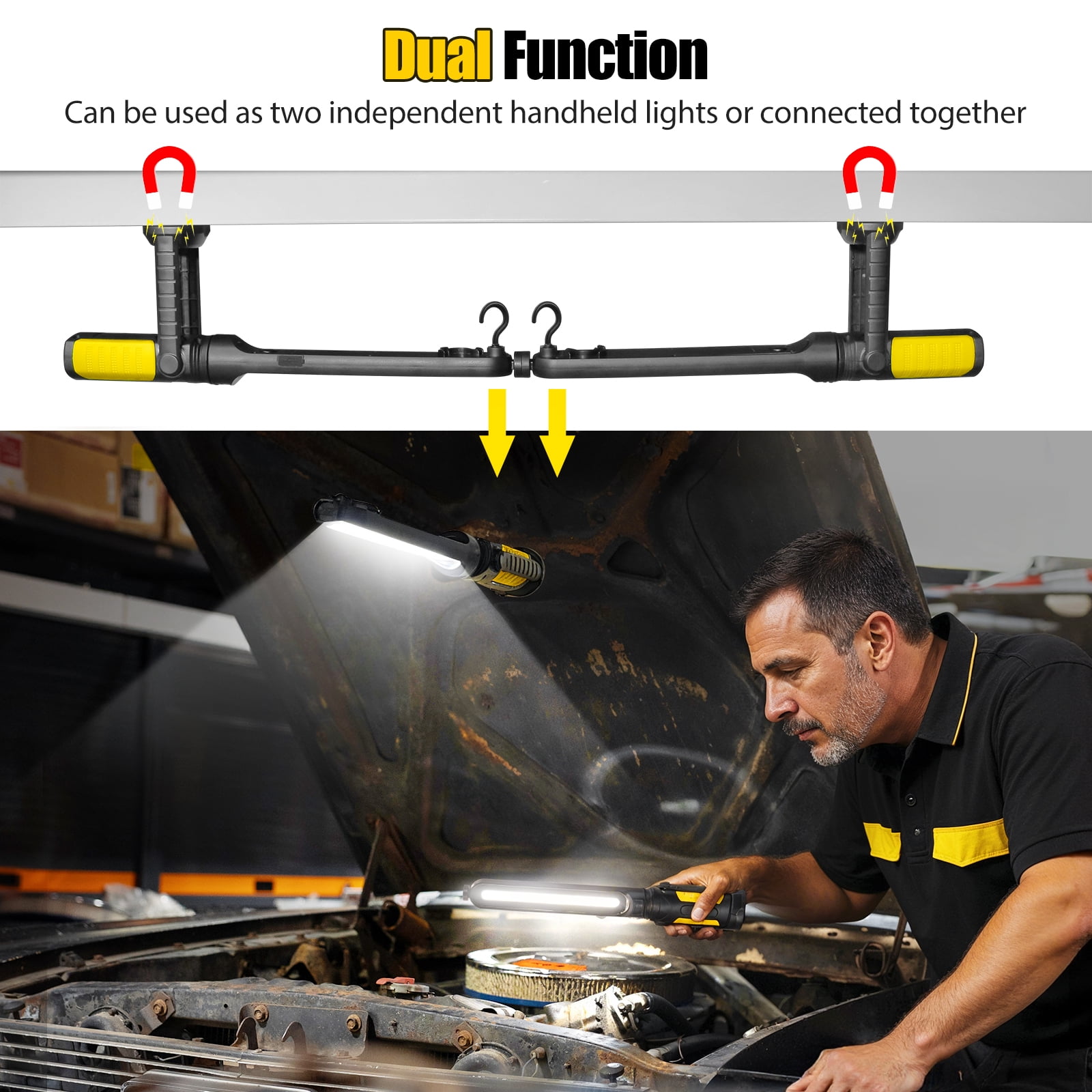 Mechanic Light – 2 IN 1 Underhood Work Light, LED Magnetic Automotive Work Light, Cordless Rechargeable Work Light t for Garage, Workshop, Car Repair, Emergency