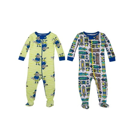 Little Star Organic 100% Organic Cotton Footed Stretchies Pajamas, 2Pk (Baby Boys & Toddler Boys, 2T, 3T, 4T, 5T)