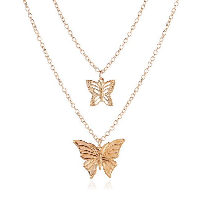 Gargantilla de mariposa en capas, collar con colgante de mariposa hueca dorada, collar de mariposa retro en 3D, collar de insectos de mariposa para mujeres y niñas