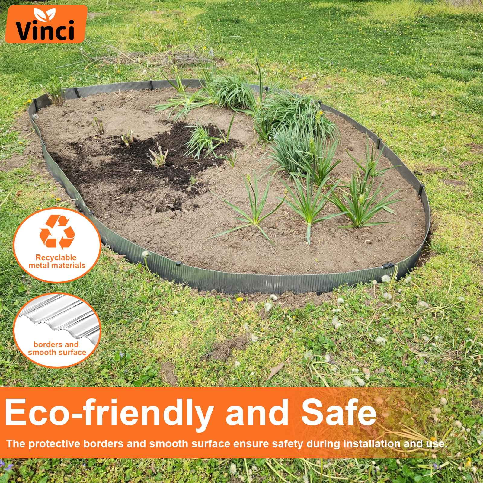 Vinci Garden Landscape Edging Border, 6 Inch x 20 FT Corrugated Sturdy  Metal Easy Installation Safe Hemmed Lawn Garden Border Edges for DIY Flower  Beds, Pathways and Patio Design (Silver) - Walmart.com, image size:1600x1600