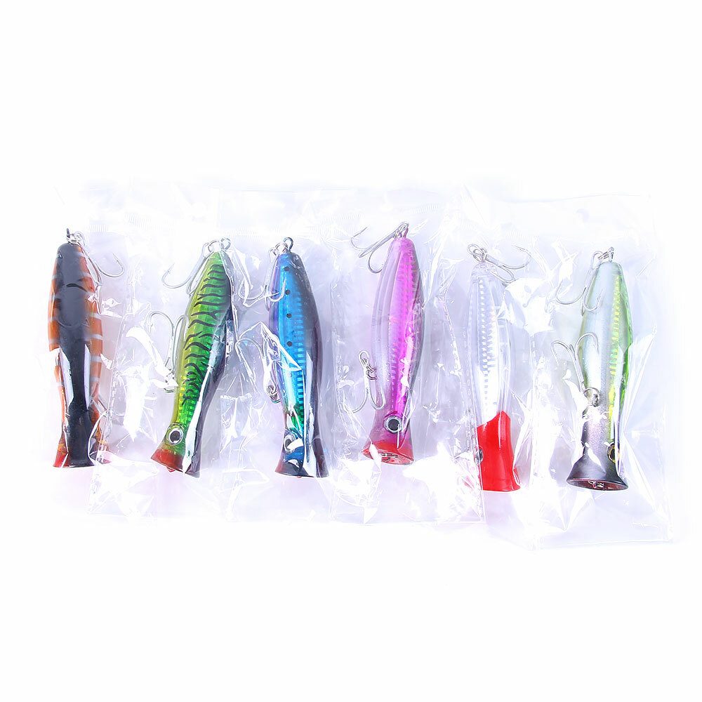 6PCS Lot 13cm/43g Popper Fishing Lures Topwater Large Bait Bass Wobbler
