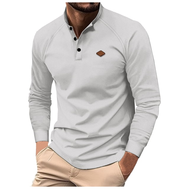 pstuiky camisas de manga larga para hombre, Camisa deportiva de color liso para hombre con solapa y botones, manga larga, top/camisa con solapa salir tops m