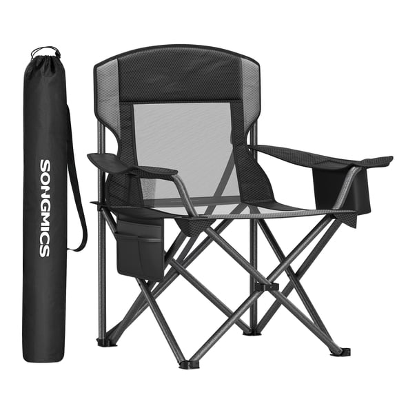 Heavy-Duty Outdoor Camping Folding Chair with Adjustable Armrests, Cup Holder, Cooler Bag, and Storage Bag 352 lb Capacity, Breathable Nylon Mesh,Ink Black