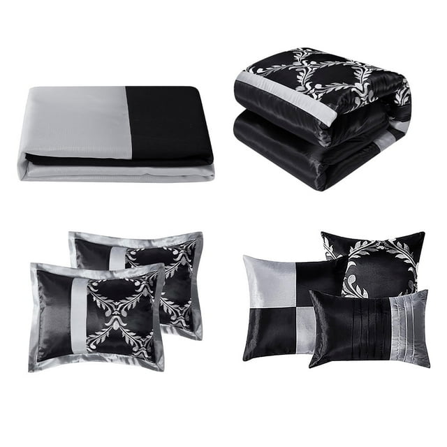 Comforter Set Queen Size 7-Piece Soft Bedding Quilt Coverlet Bedspread with Tight Fabric and Strong Handle Chocolate and Gold